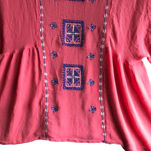 Love Tree Coral Boho Embroidered Blouse Medium - Picture 5 of 11